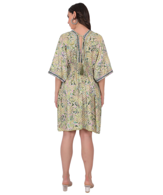 Kasturi Silk Embroidered Short Dress Manufacturer | Printed V-Neck Dress Exporter - Olizzo India