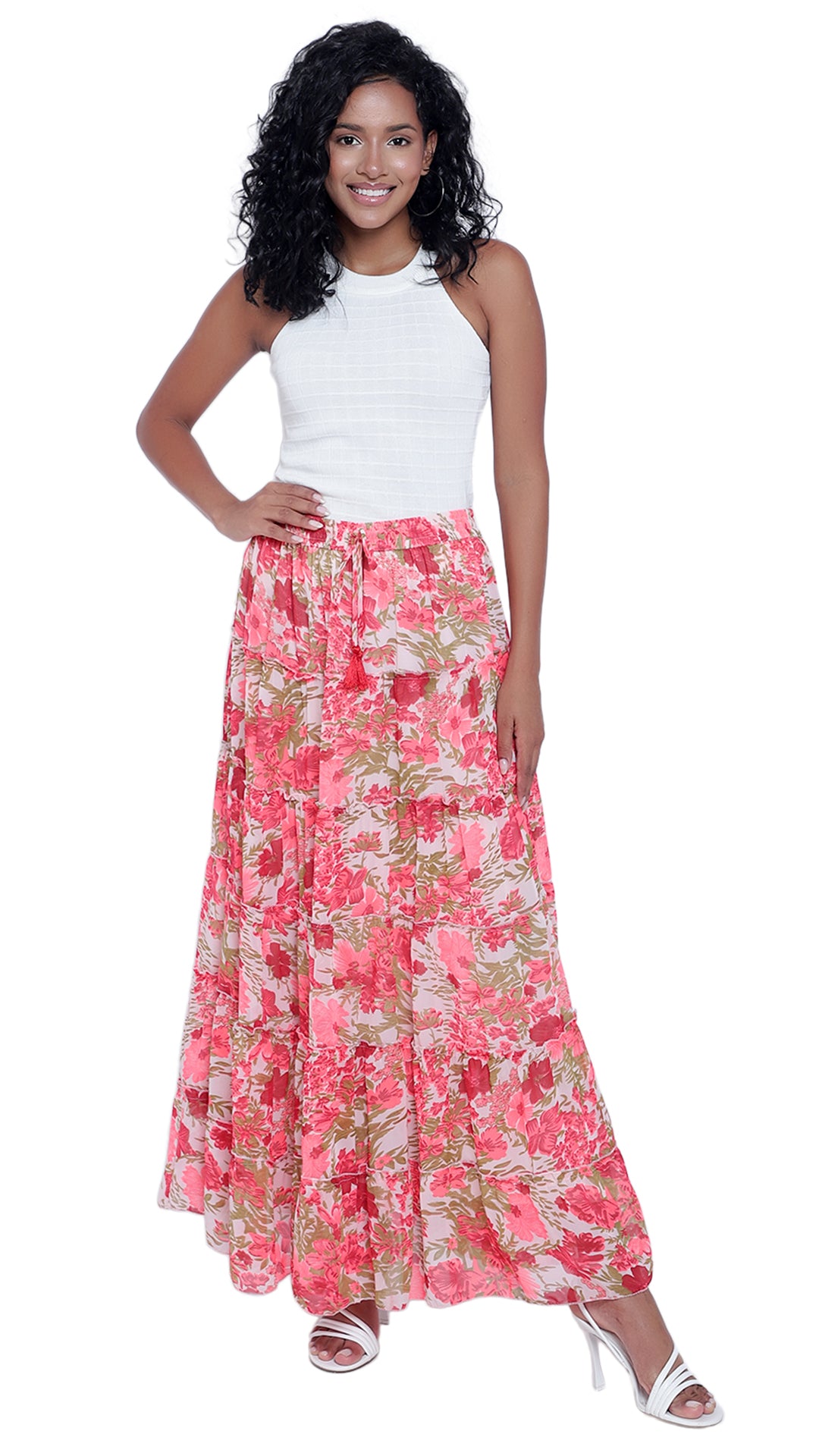 Printed 6-Tiered Long Skirt