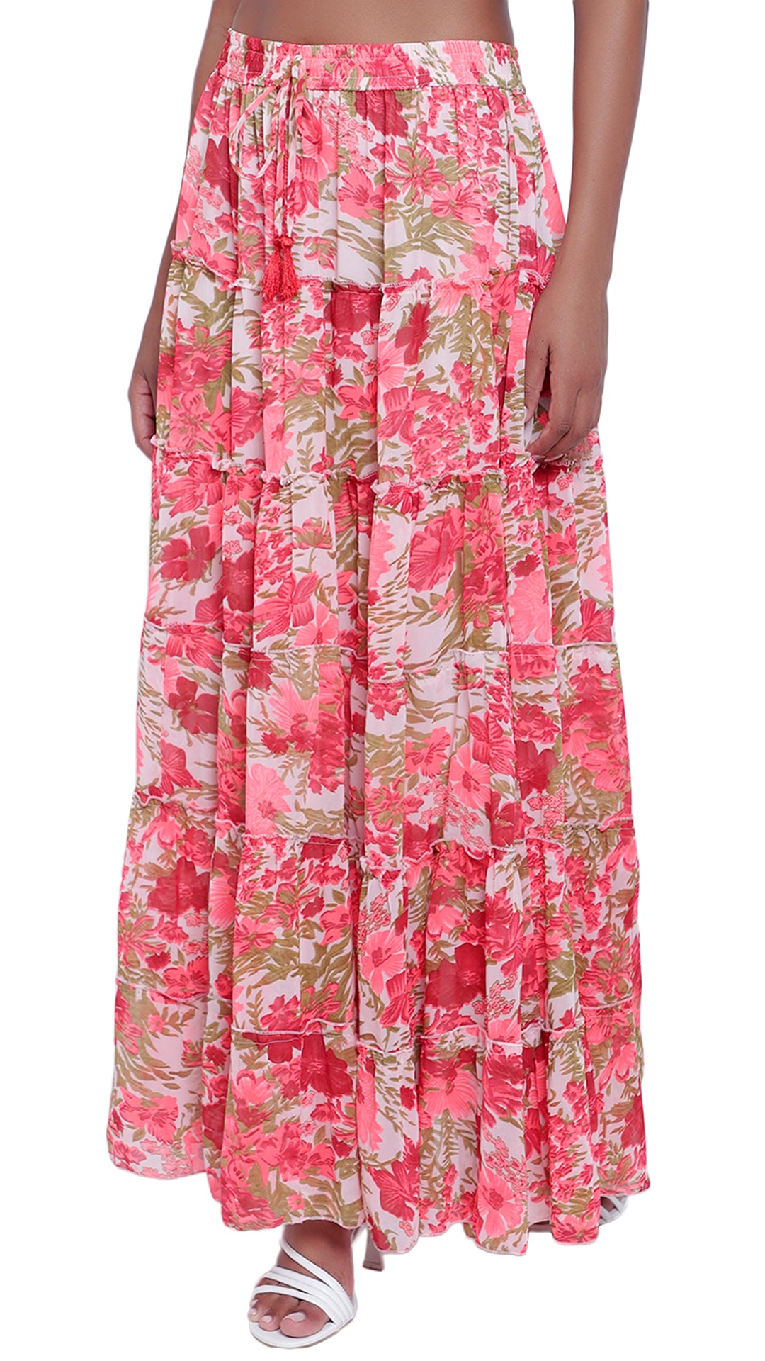 Printed 6-Tiered Long Skirt