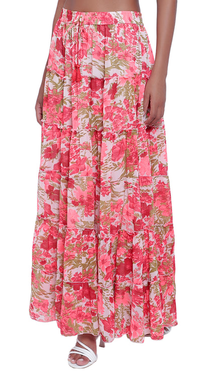 Printed 6-Tiered Long Skirt
