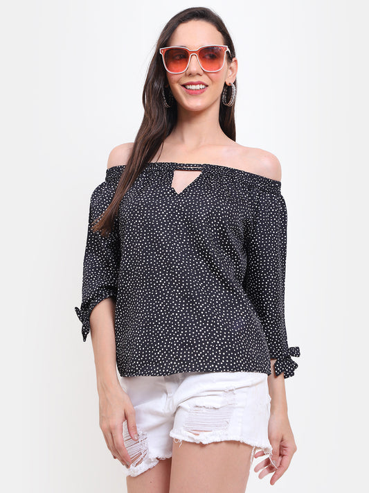 Polka Dot Off-Shoulder Top with Keyhole Design