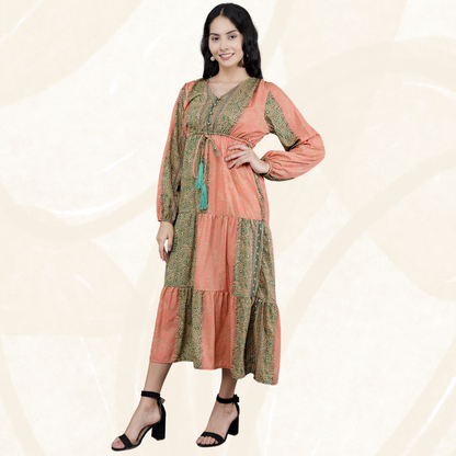 Regal Art Silk Long Dress orange