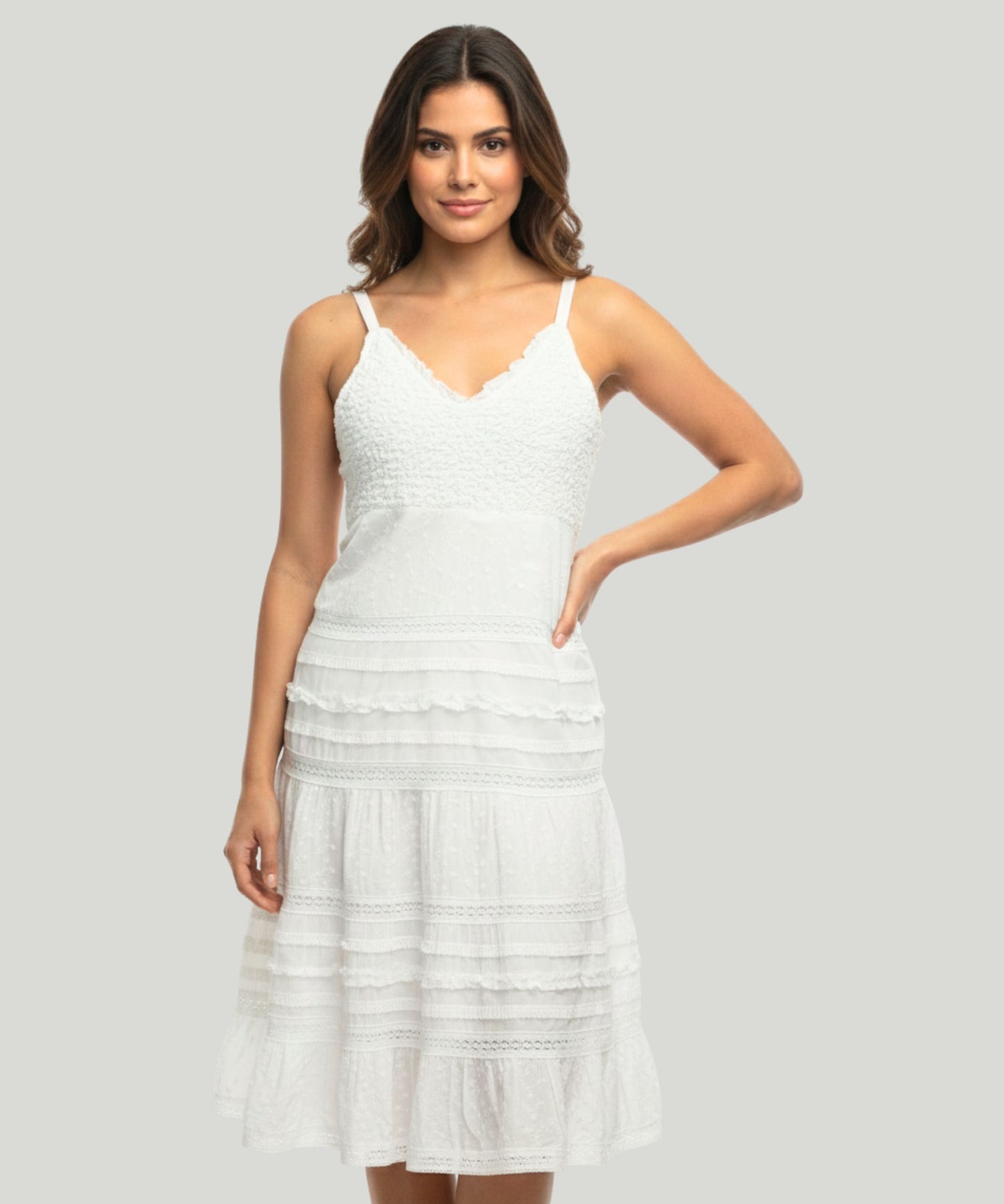 Women’s Cotton Lace Tiered Midi Dress with Spaghetti Straps