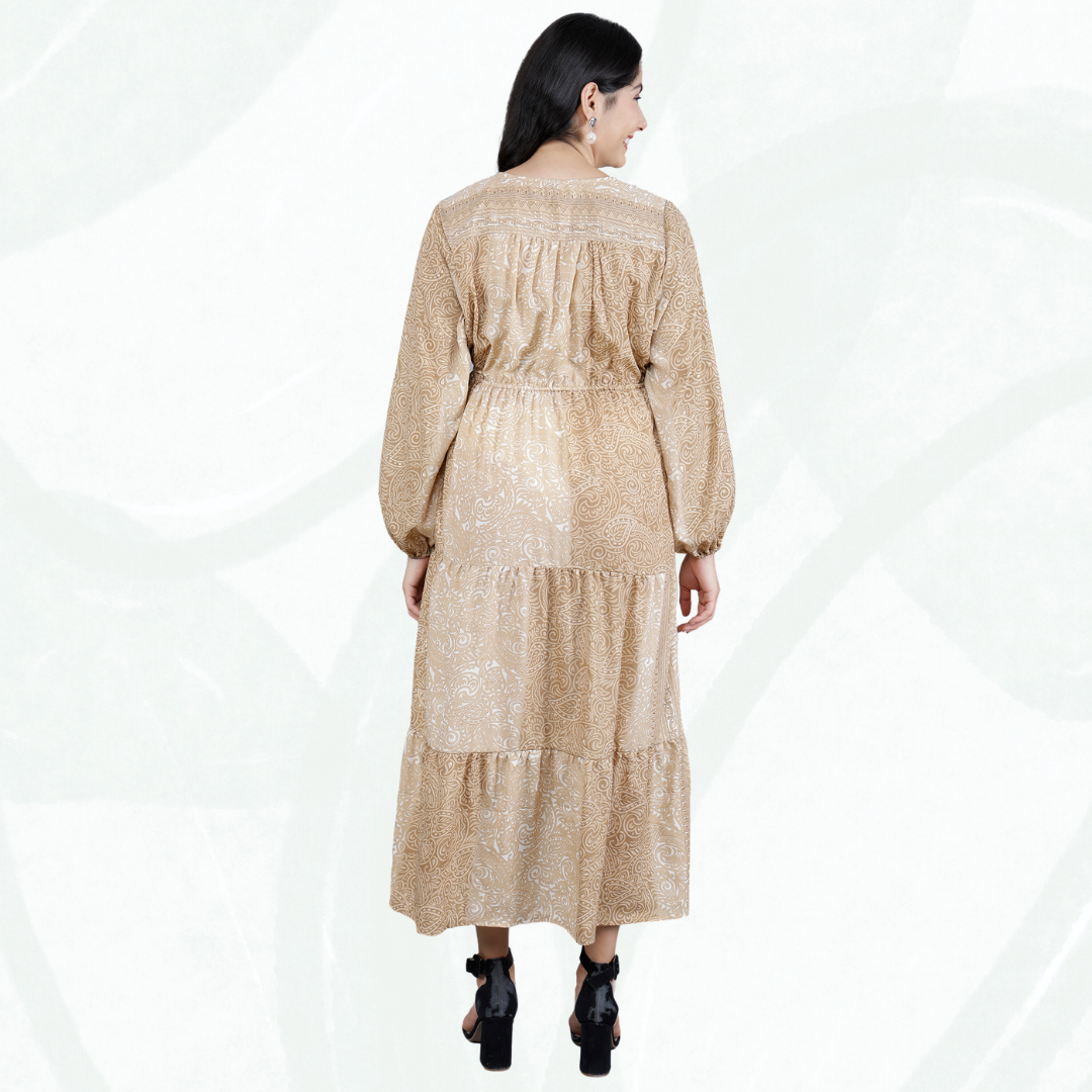 Boho Sun Dress in Poly Art Silk & Viscose – Summer Maxi by Olizzo