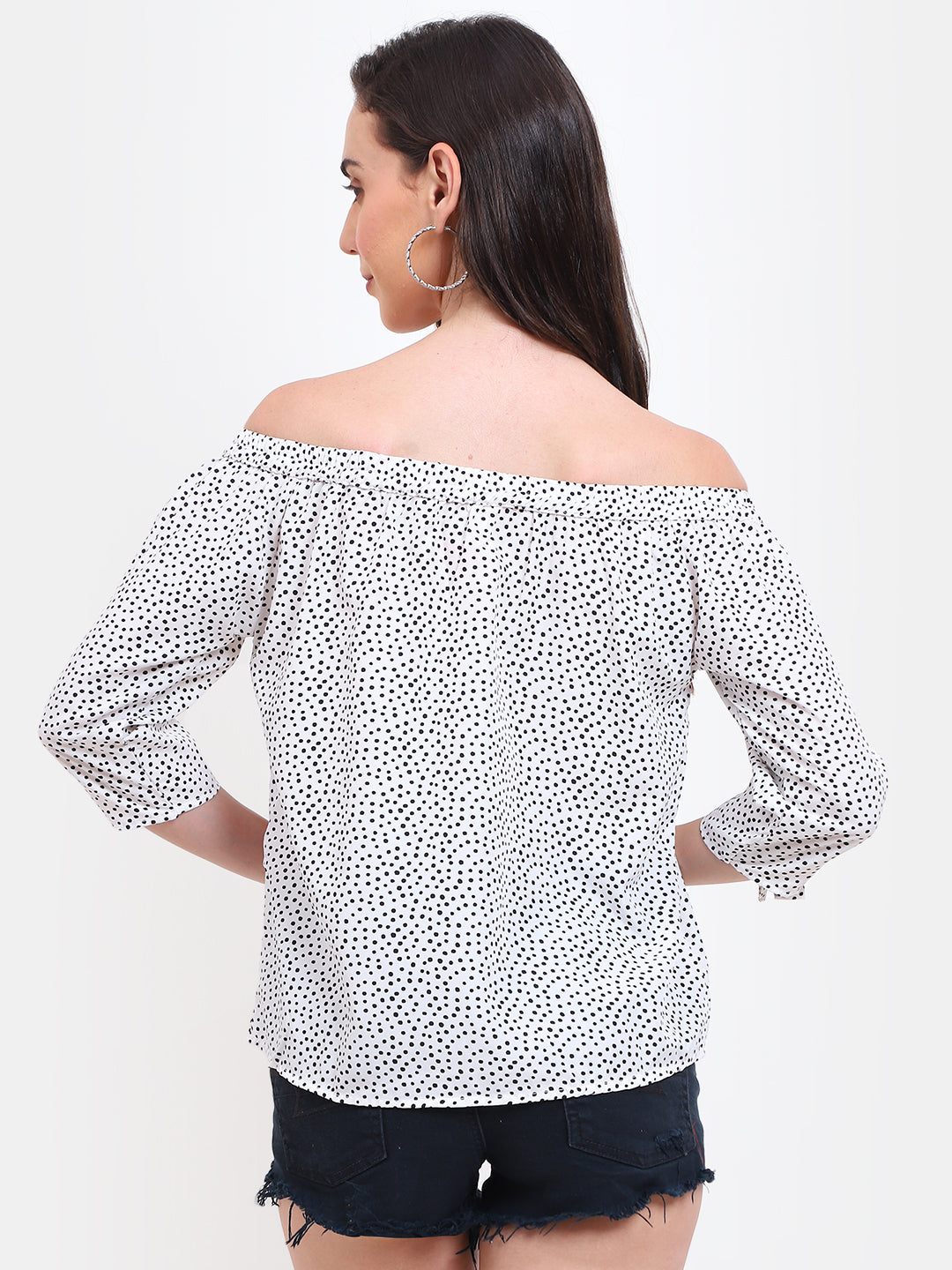 Polka Dot Off-Shoulder Top with Keyhole Design