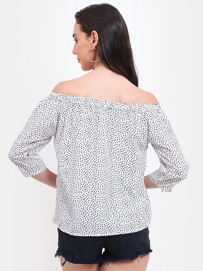 Polka Dot Off-Shoulder Top with Keyhole Design