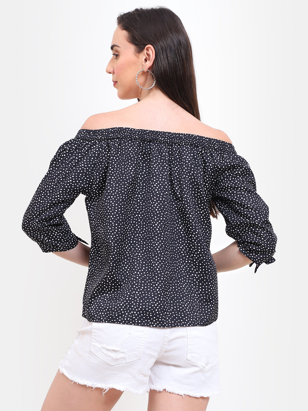 Polka Dot Off-Shoulder Top with Keyhole Design