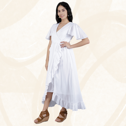 Flutter Cotton Wrap Western Women Dress