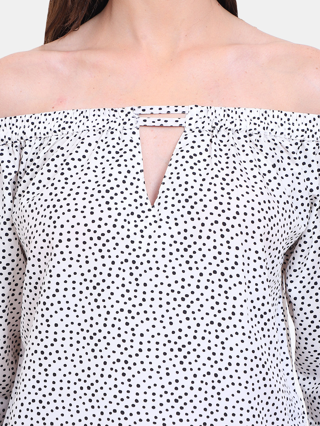 Polka Dot Off-Shoulder Top with Keyhole Design