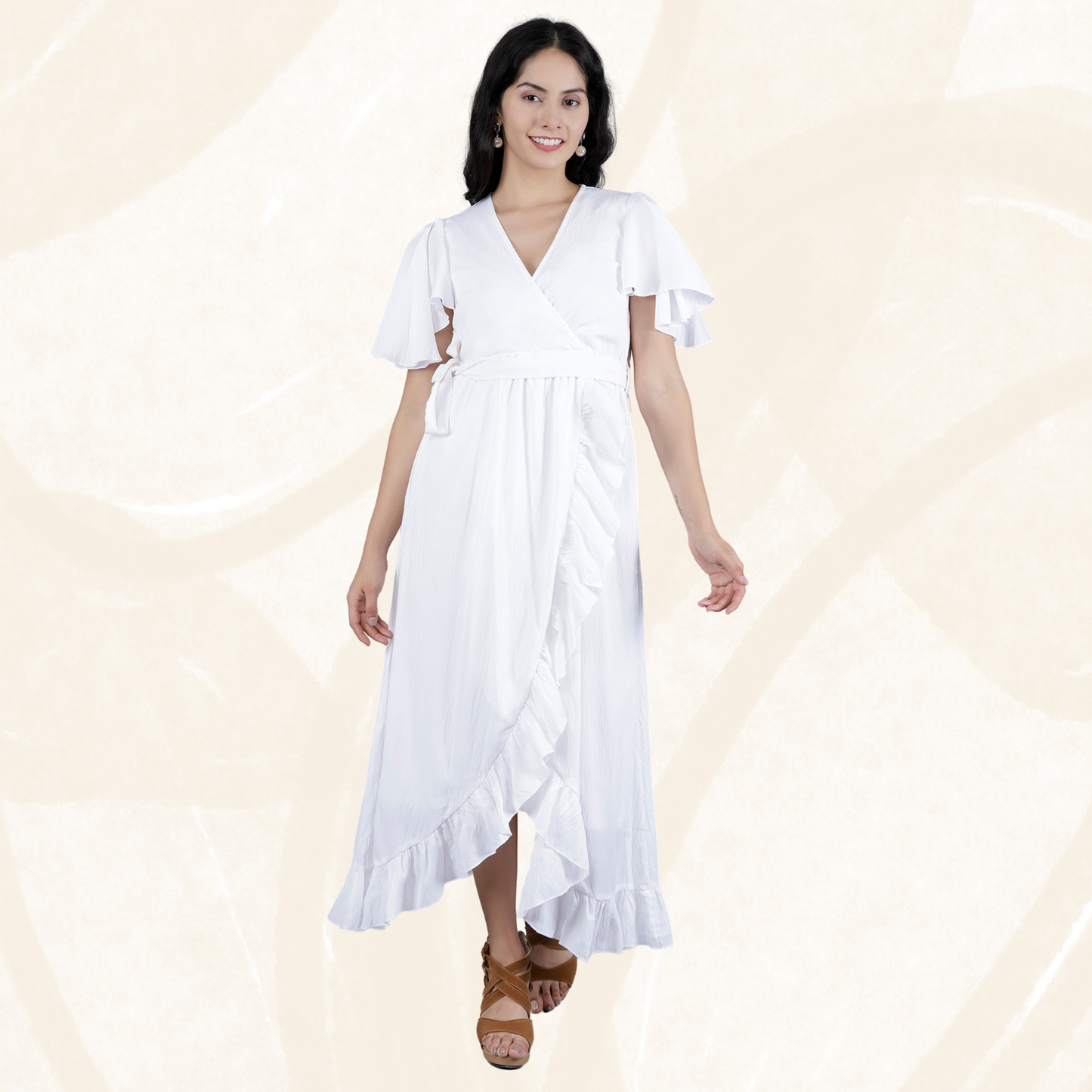 Flutter Cotton Wrap Western Women Dress