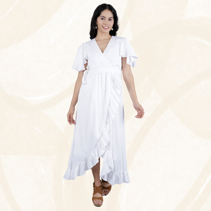 Robe portefeuille en coton à volants pour femme de style western 