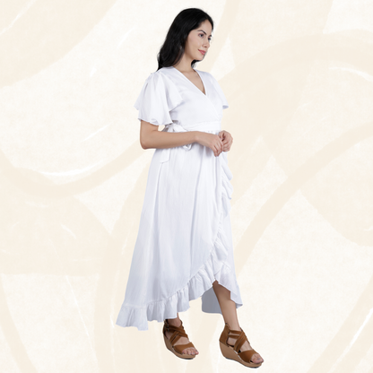 Robe portefeuille en coton à volants pour femme de style western 