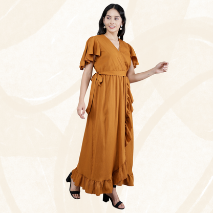 Vestido estilo western para mujer con cuello cruzado de algodón con vuelo 