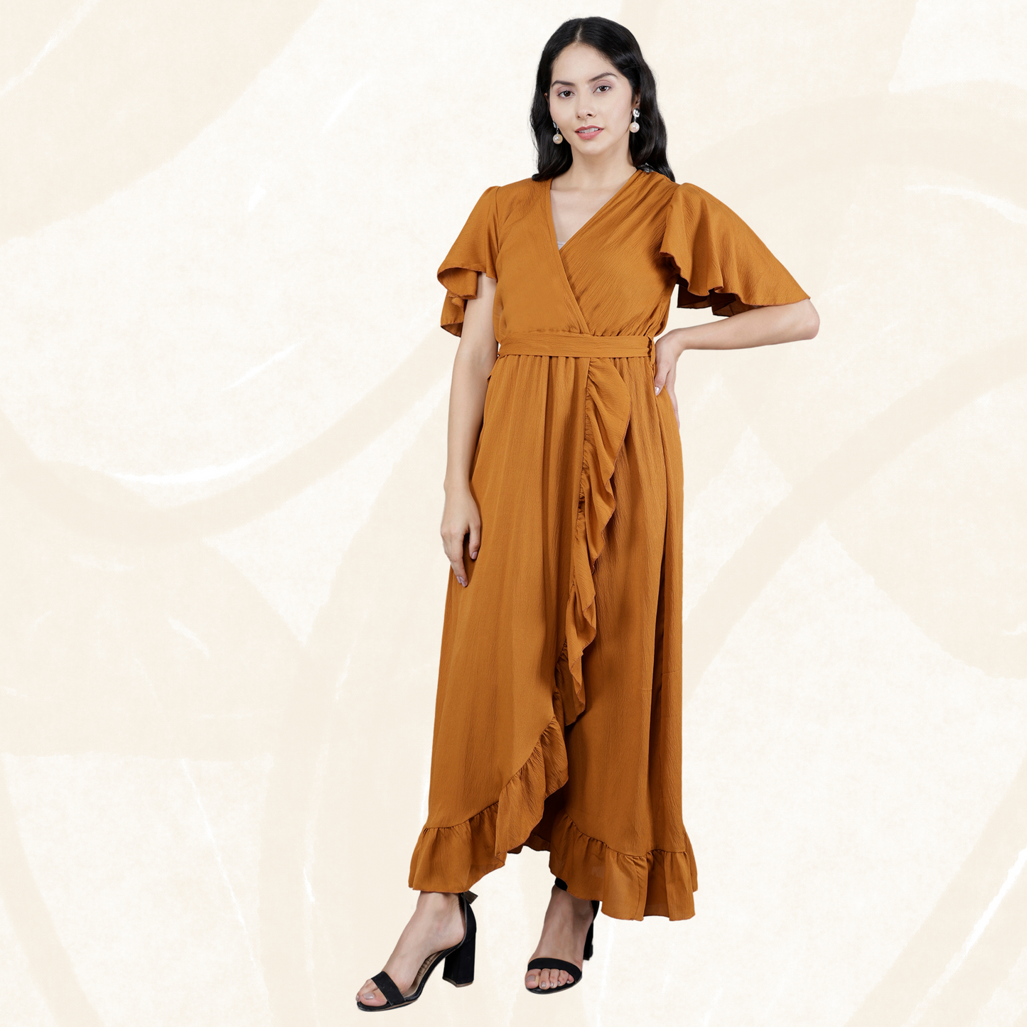 Vestido estilo western para mujer con cuello cruzado de algodón con vuelo 