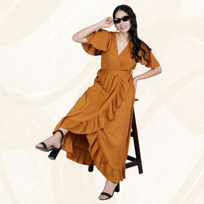 Flutter Cotton Wrap Western Women Dress