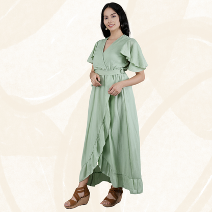 Vestido estilo western para mujer con cuello cruzado de algodón con vuelo 