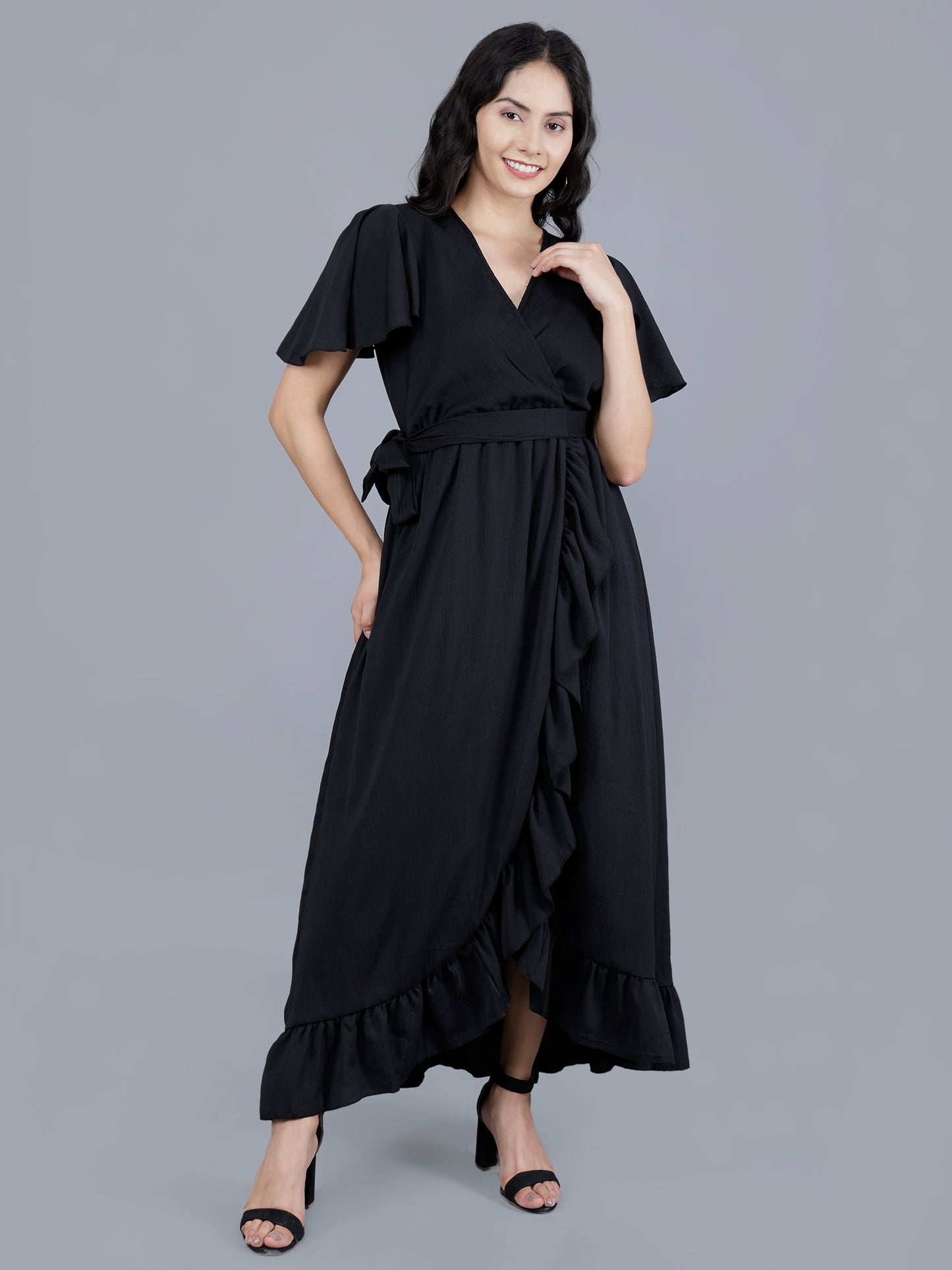 Poly Crepe Wrinkle Long Dress – Lightweight & Flowing | Olizzo
