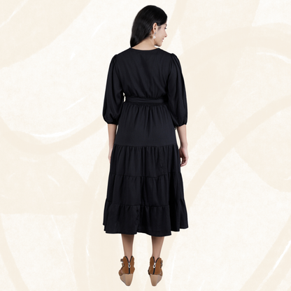 Vestido largo estilo western con capas y cintura fruncida para mujer 