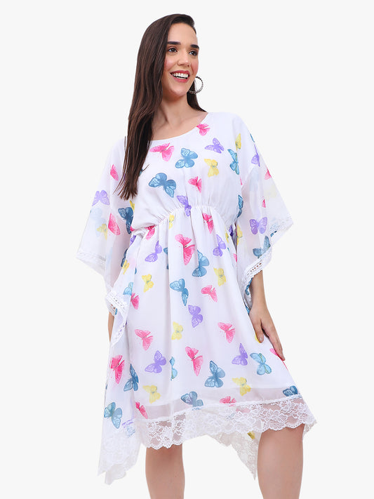 Robe caftan en georgette fleurie