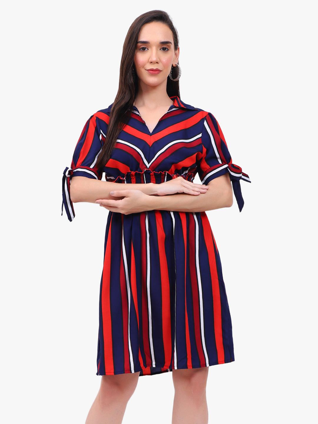 Striped Crepe Dress Red