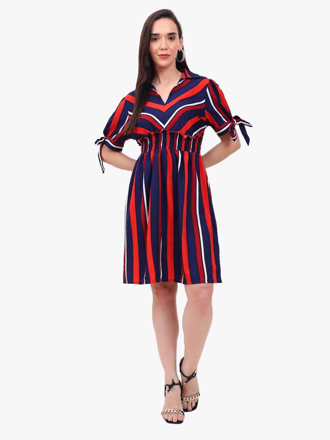 Striped Crepe Dress Red