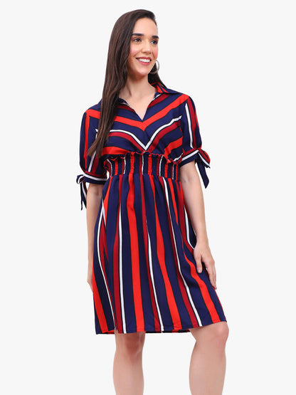 Striped Crepe Dress Red