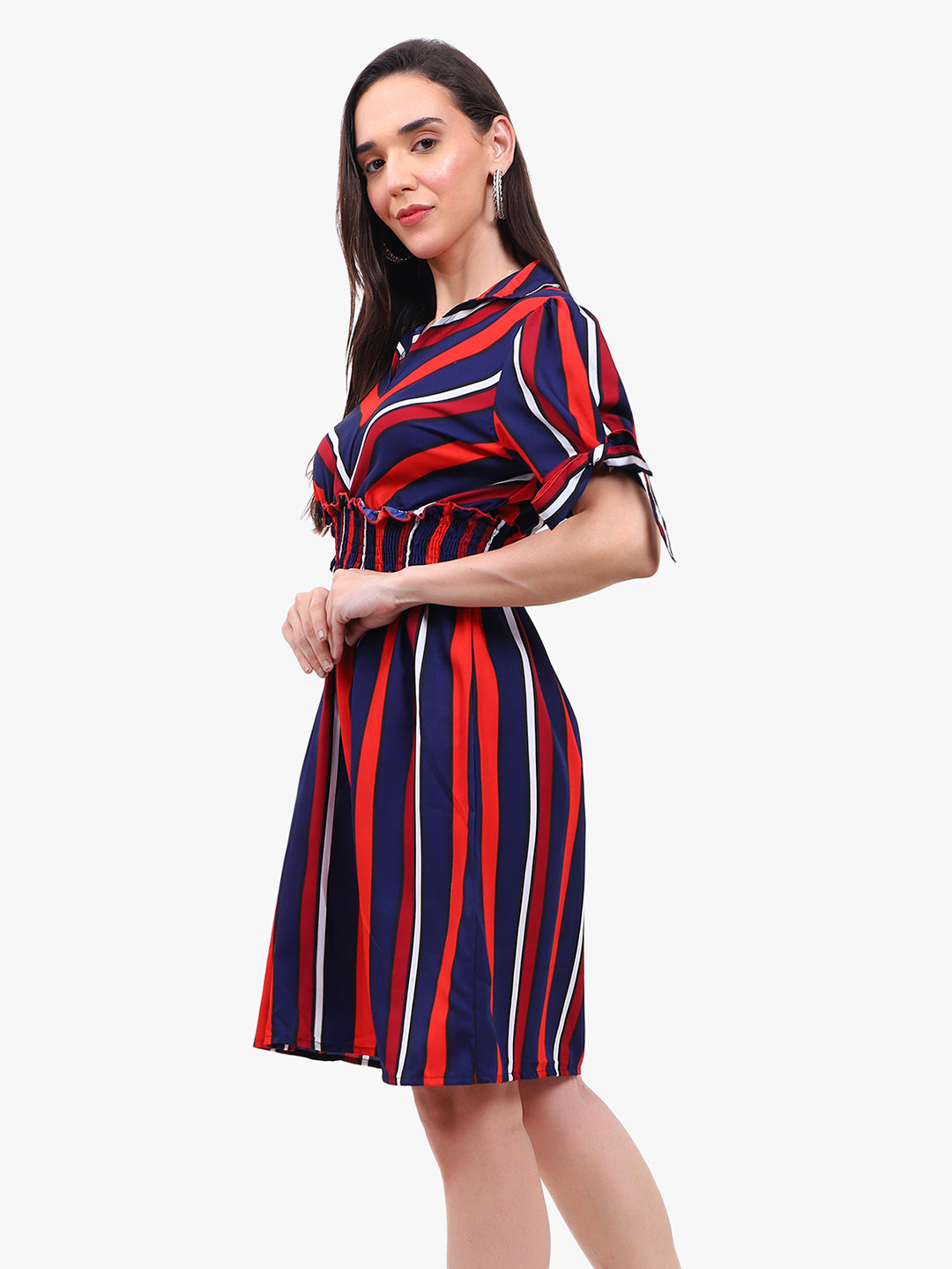 Striped Crepe Dress Red