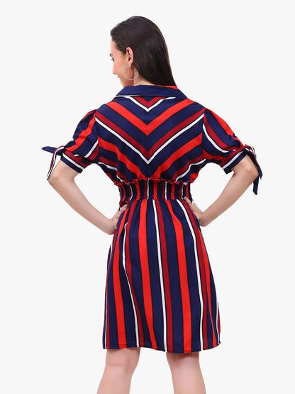 Striped Crepe Dress Red