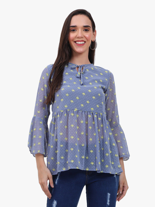 Georgette printed  Top with bell sleeves