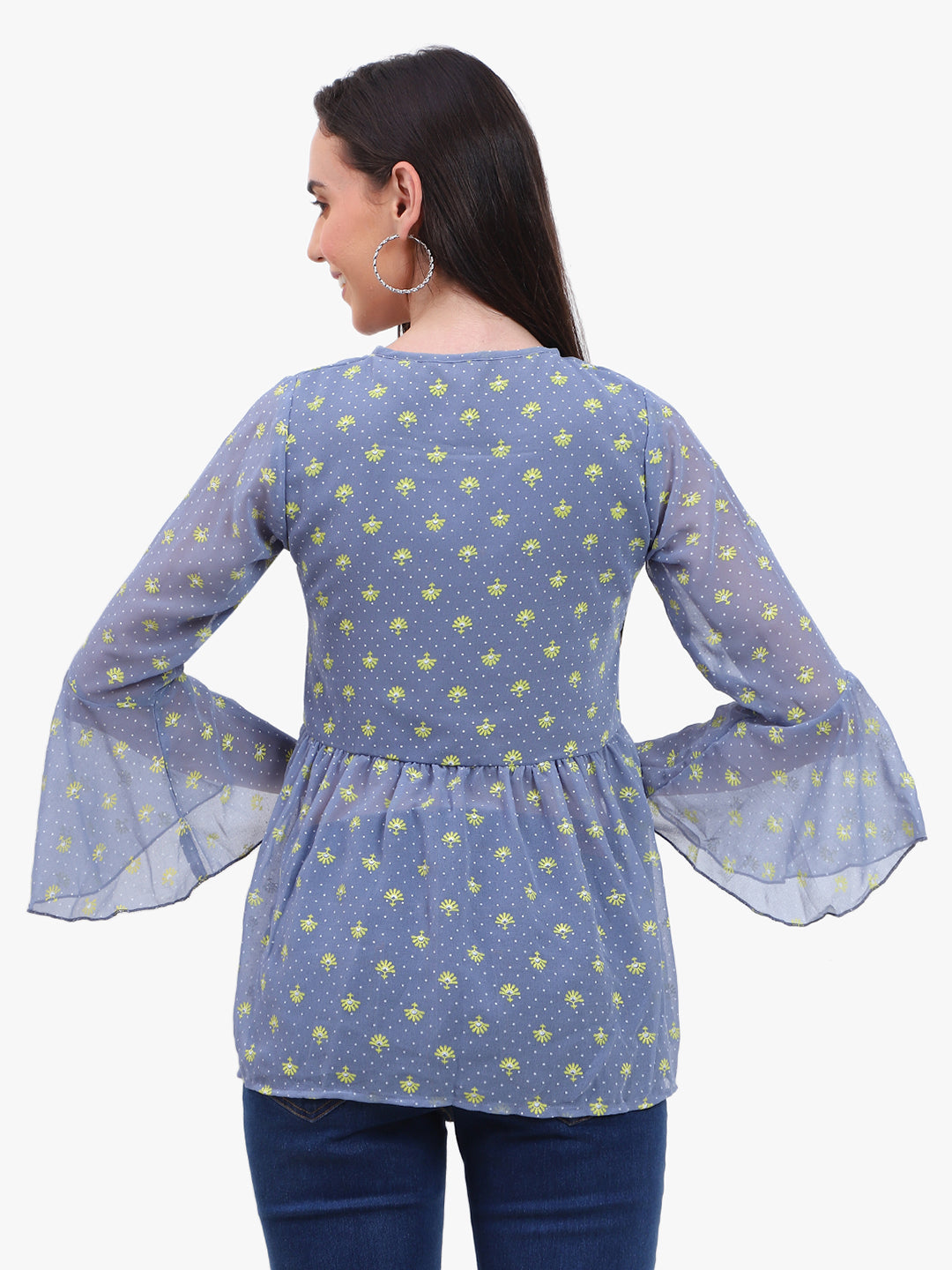 Georgette printed  Top with bell sleeves