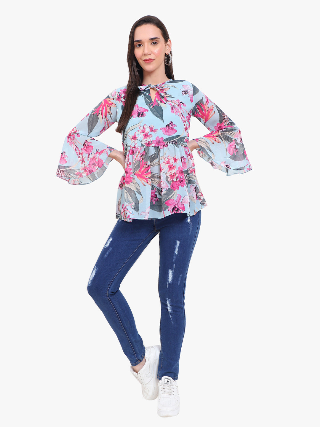 Georgette printed  Top with bell sleeves