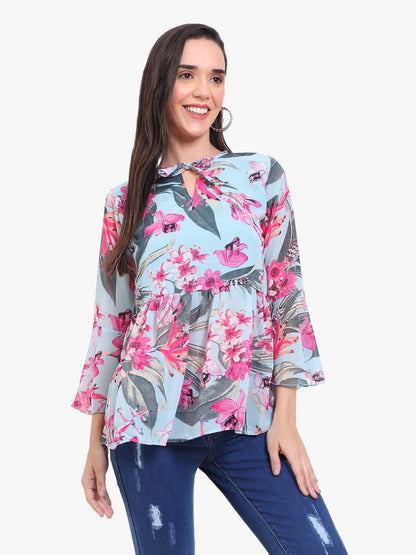 Georgette printed  Top with bell sleeves