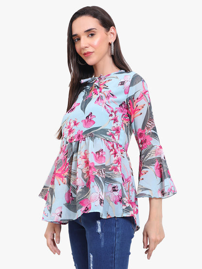 Georgette printed  Top with bell sleeves