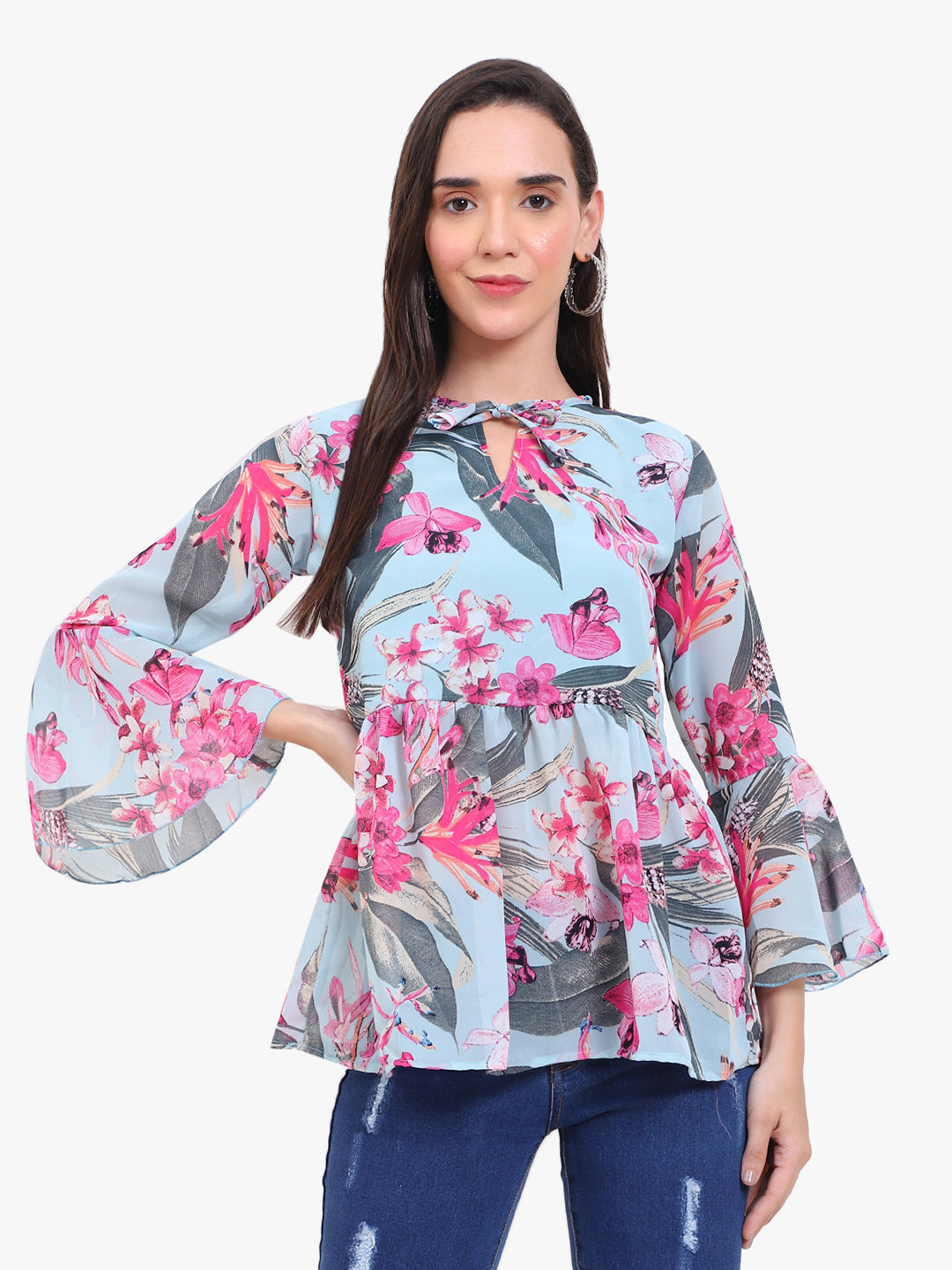 Georgette printed  Top with bell sleeves