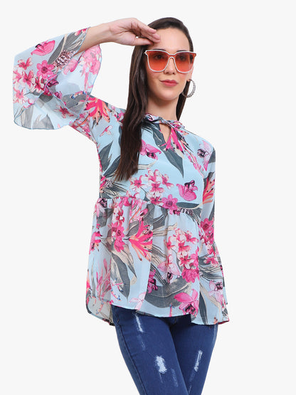 Georgette printed  Top with bell sleeves