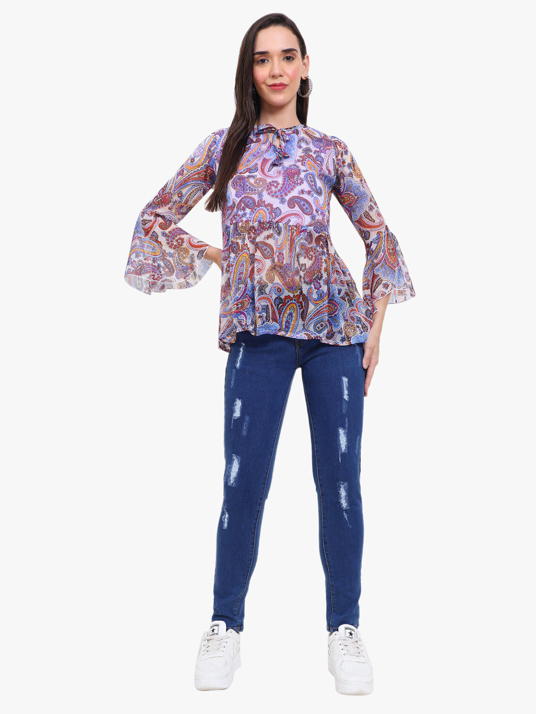 Georgette printed  Top with bell sleeves