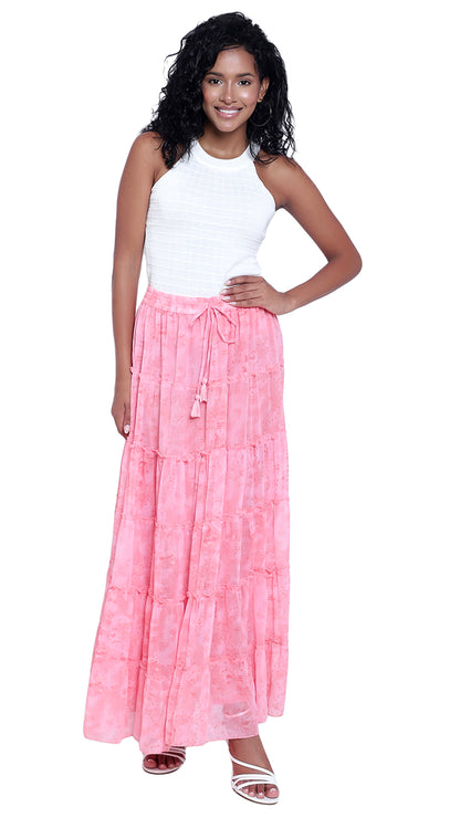 Printed 6-Tiered Long Skirt