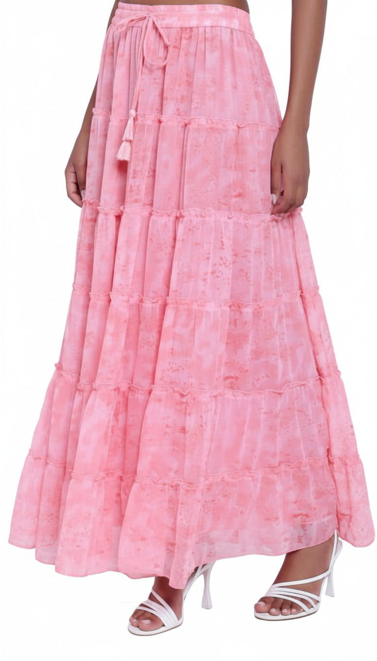 Printed 6-Tiered Long Skirt