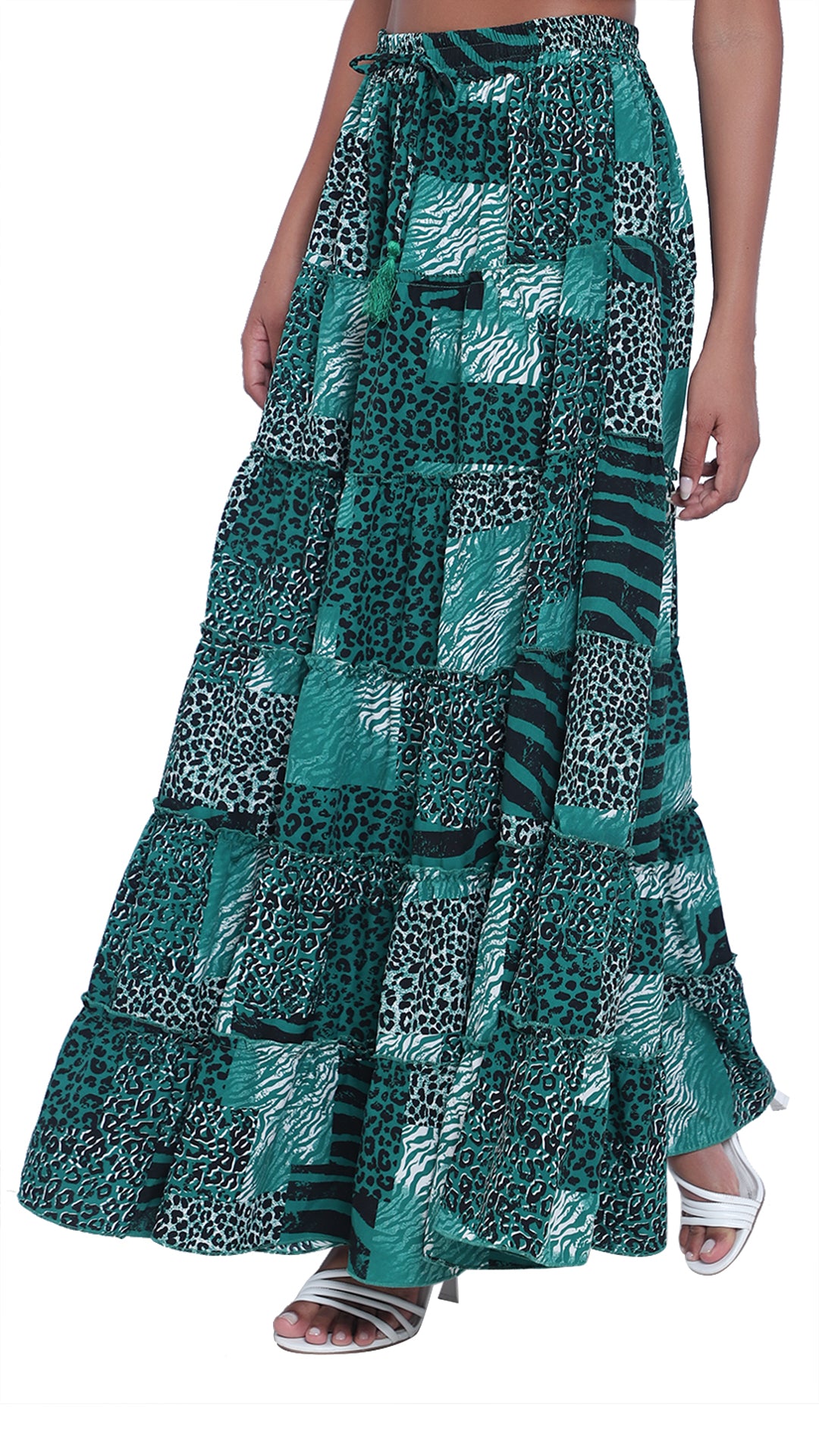 Printed 6-Tiered Long Skirt