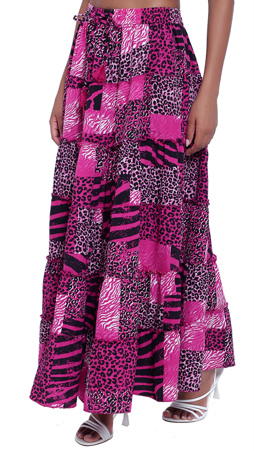 Printed 6-Tiered Long Skirt