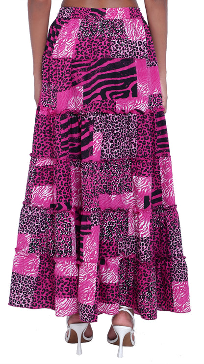 Printed 6-Tiered Long Skirt