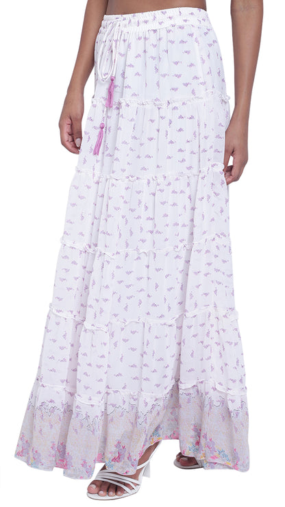 Printed 6-Tiered Long Skirt