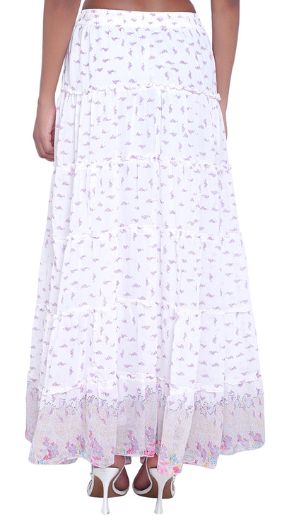 Printed 6-Tiered Long Skirt