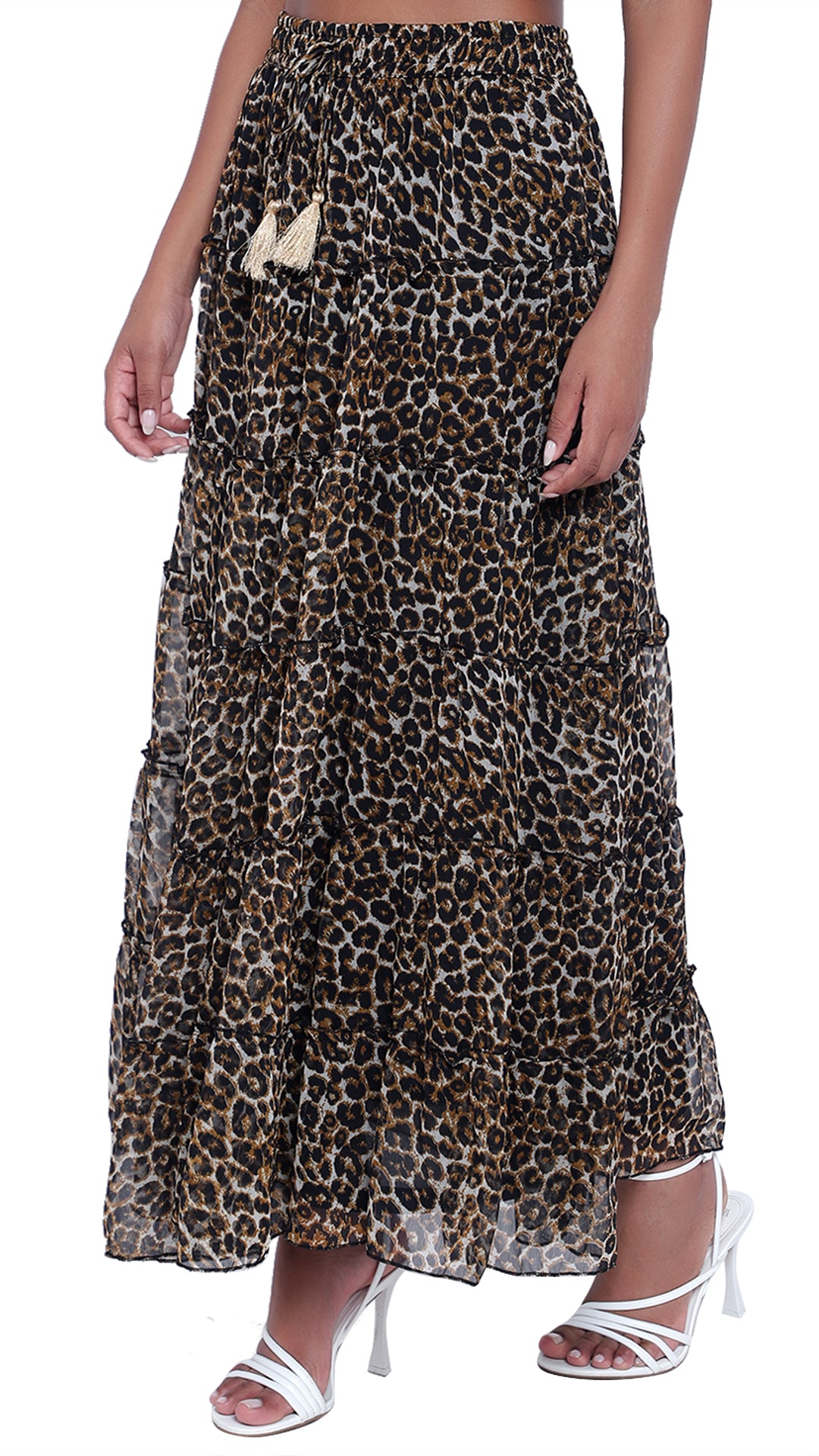 Printed 6-Tiered Long Skirt