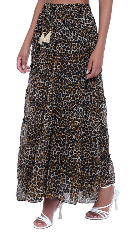 Printed 6-Tiered Long Skirt