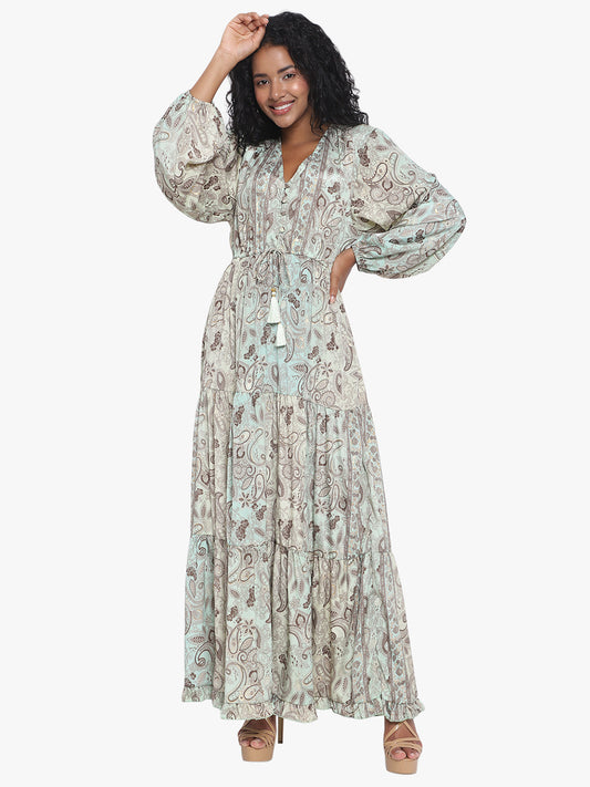 Boho Printed Long Dress with Full Sleeves