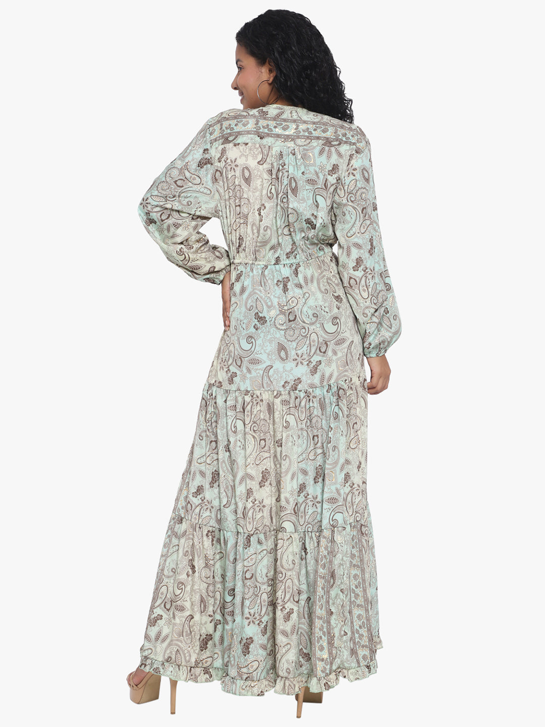 Boho Printed Long Dress with Full Sleeves