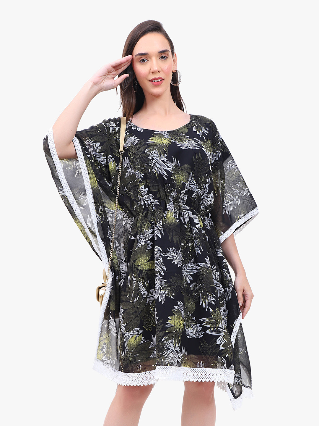 Robe caftan en georgette fleurie