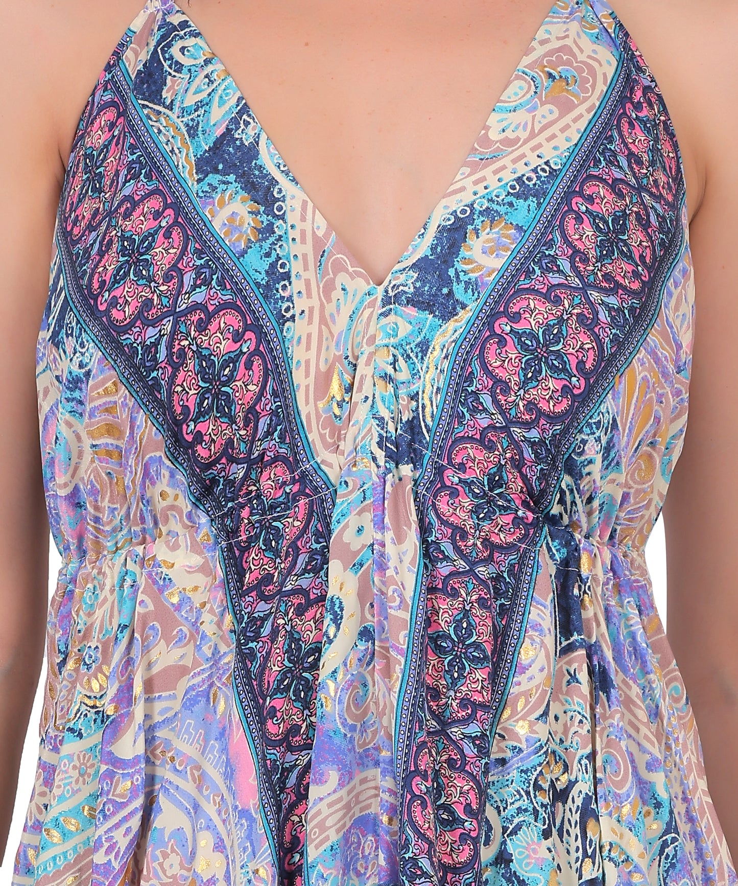 Kasturi Silk Sleeveless Long Dress Manufacturer | Boho Print Stylish Dress Exporter - Olizzo India