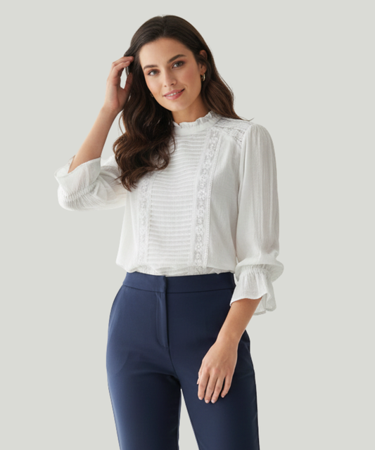 Women’s Cotton Pintuck Lace Panel Top